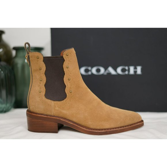 Coach Womens BOWERY Suede Pointed Toe Ankle Fashion Boots - Picture 2 of 8